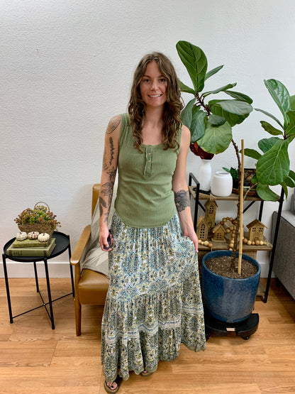 Green Mandala Maxi Skirt