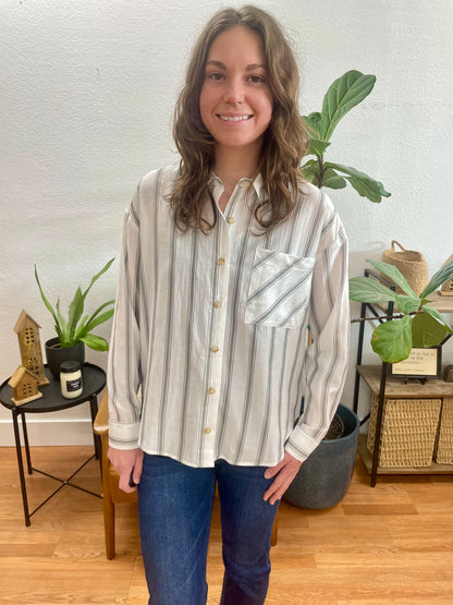 Ivory Stripe Collared Button Down - Terra Cottage