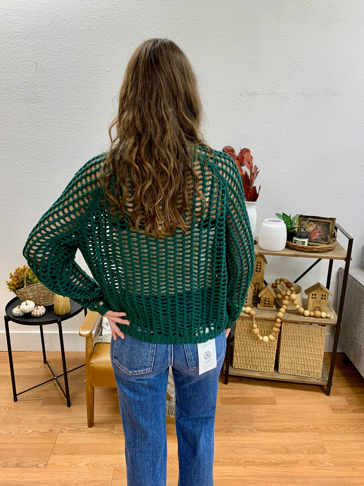 Hunter Green Crochet Pullover