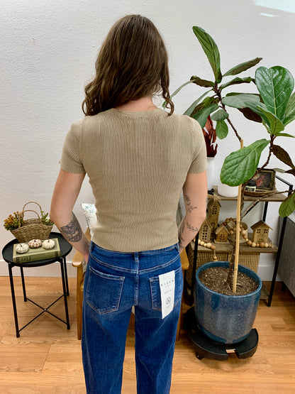 Mocha Washed Ribbed Knit Top
