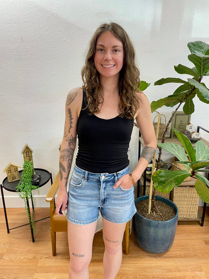 Mica Victoria Blue Distressed Shorts
