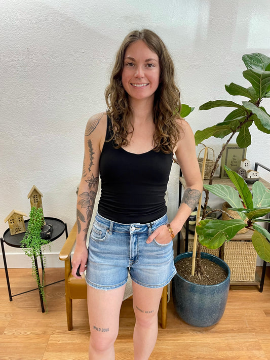 Mica Victoria Blue Distressed Shorts