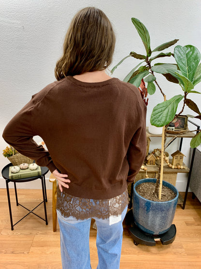 Chocolate Lace Hem Sweater
