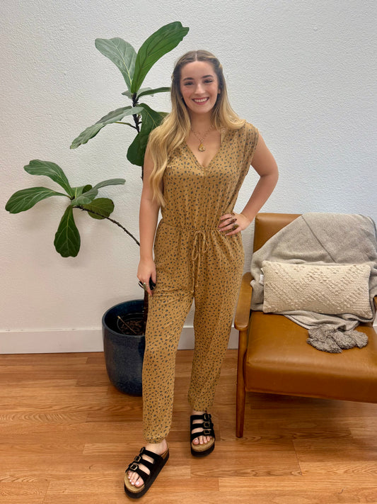 Mocha Spotty Check Knit Jumpsuit