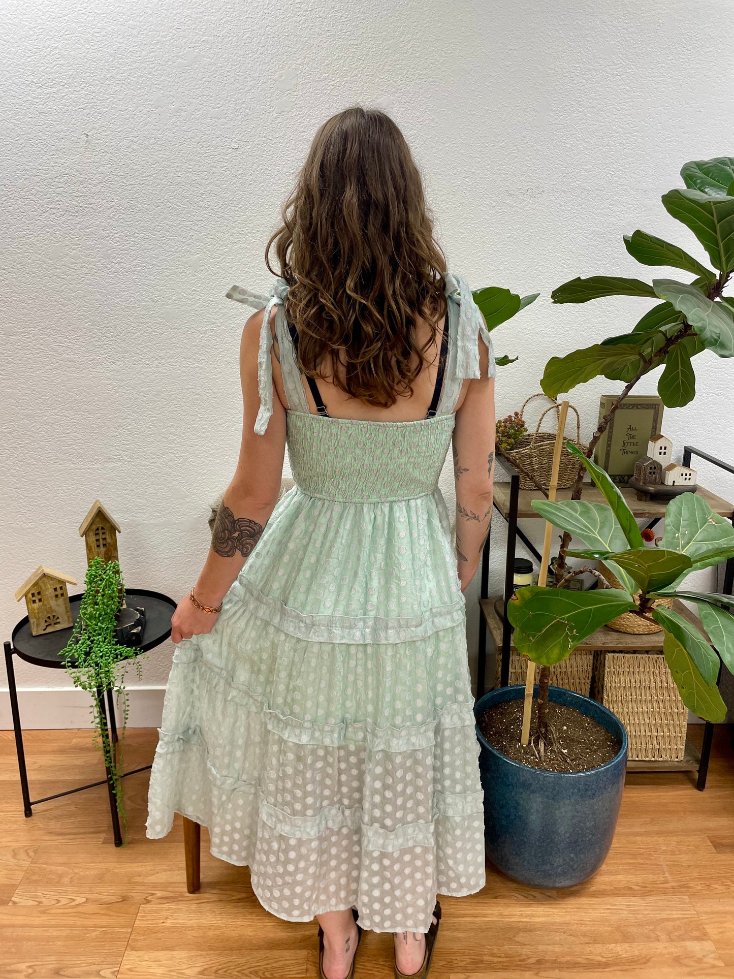 Mint Square Neck Ruffle Tiered Midi Dress