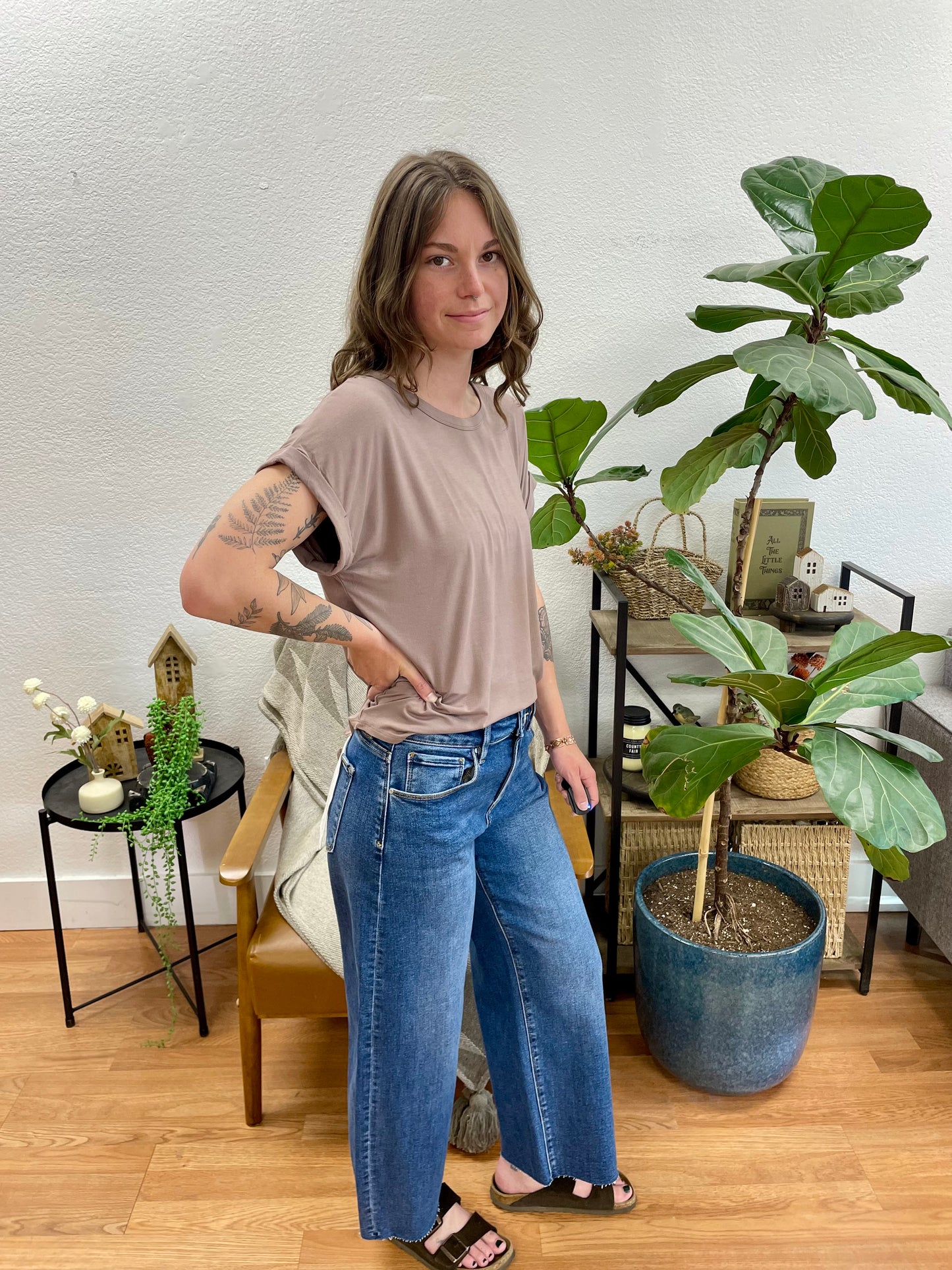 Risen Dark Wash Slouchy Cropped Barrel Jeans