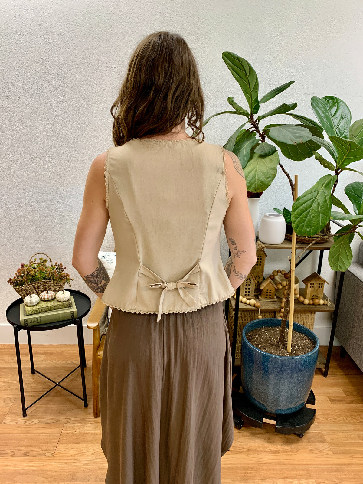 Mocha Lace Trim Vest Top
