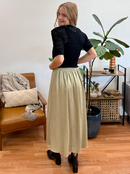 Light Olive Textured Midi Skirt