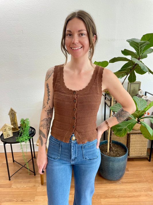 Brown Scalloped Knit Vest