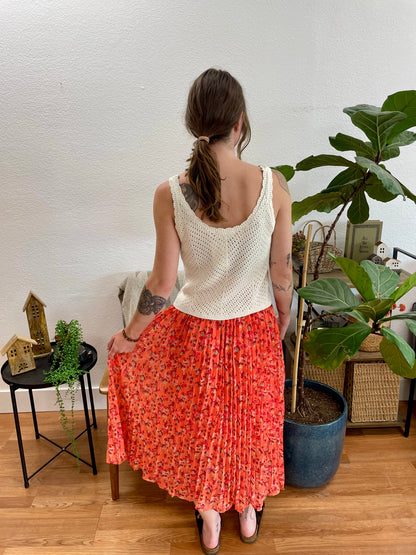Tomato Pleated Chiffon Skirt