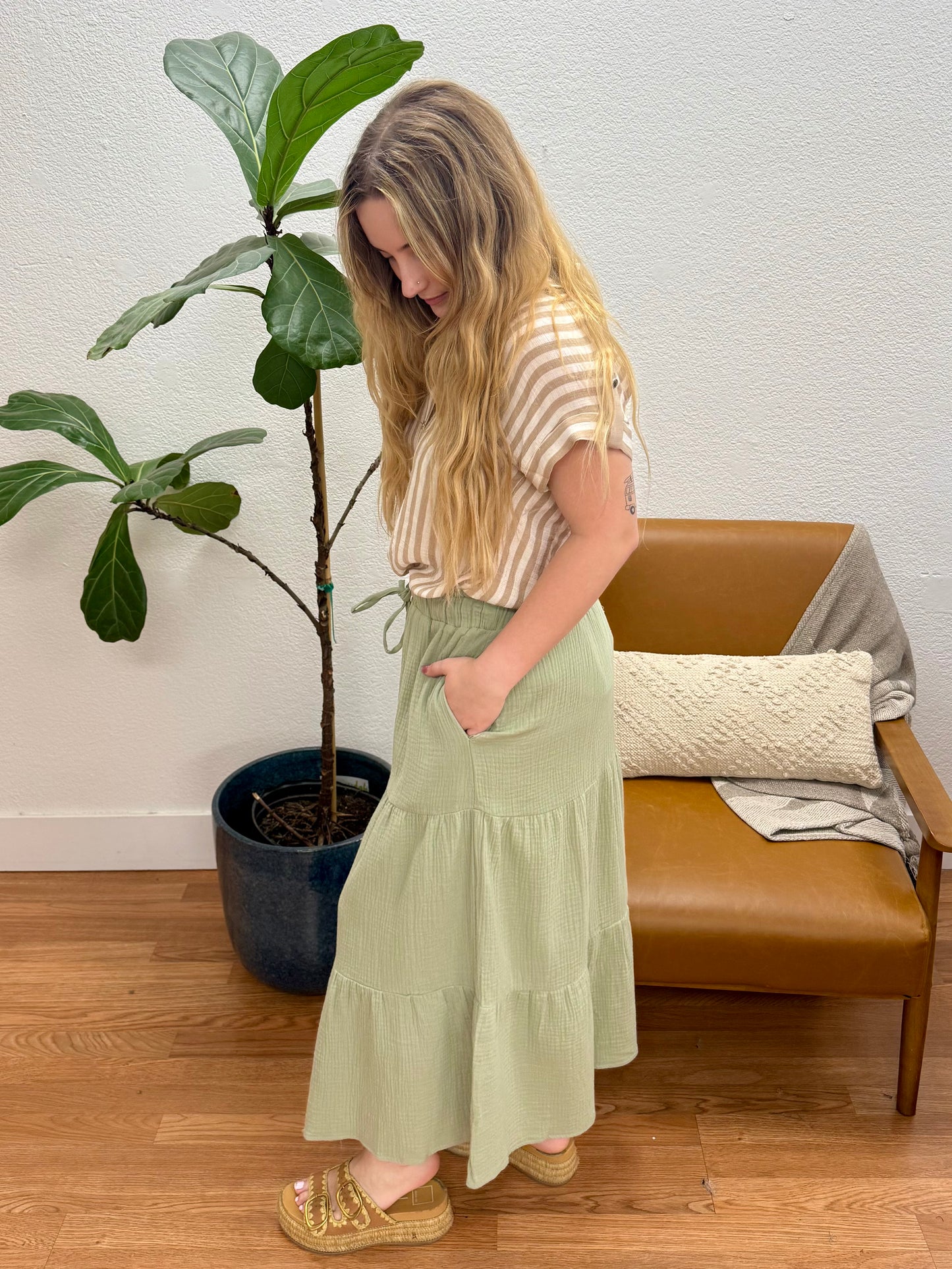 Sage Tiered Maxi Skirt