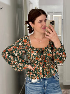 Hunter Green Fall Florals Blouse