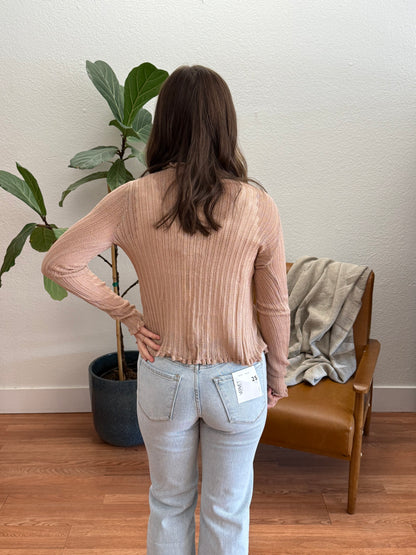 Light Taupe Knit Sheer Cardigan