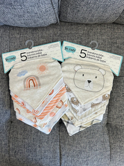 5 Pack Baby Bandana Bibs