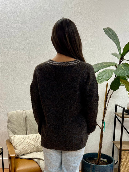 Charcoal Contrast Neckline Soft Sweater