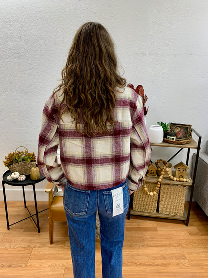 Burgundy Cropped Plaid Jacket