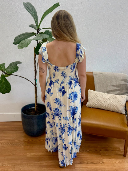 Ivory Blue Floral Maxi Dress