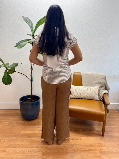 Mocha Stripe Button Down Top