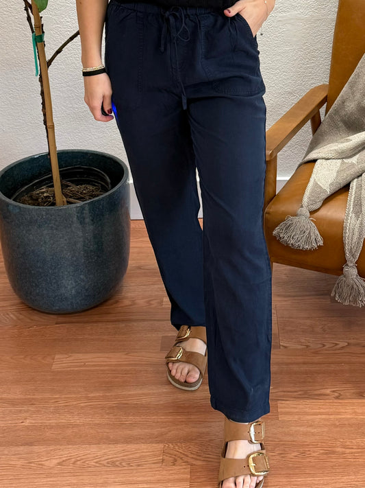 Navy Tencel Straight Pants