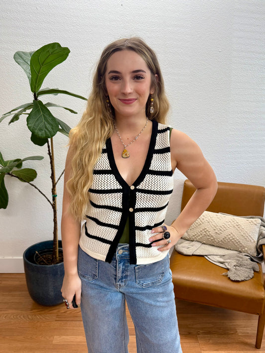 White Stripe Split Hem Vest