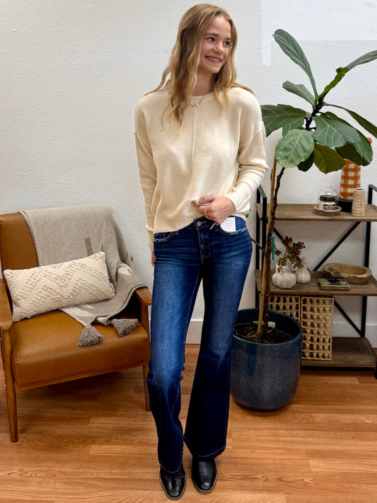 RISEN Deep Blue Low Rise Flare Jeans