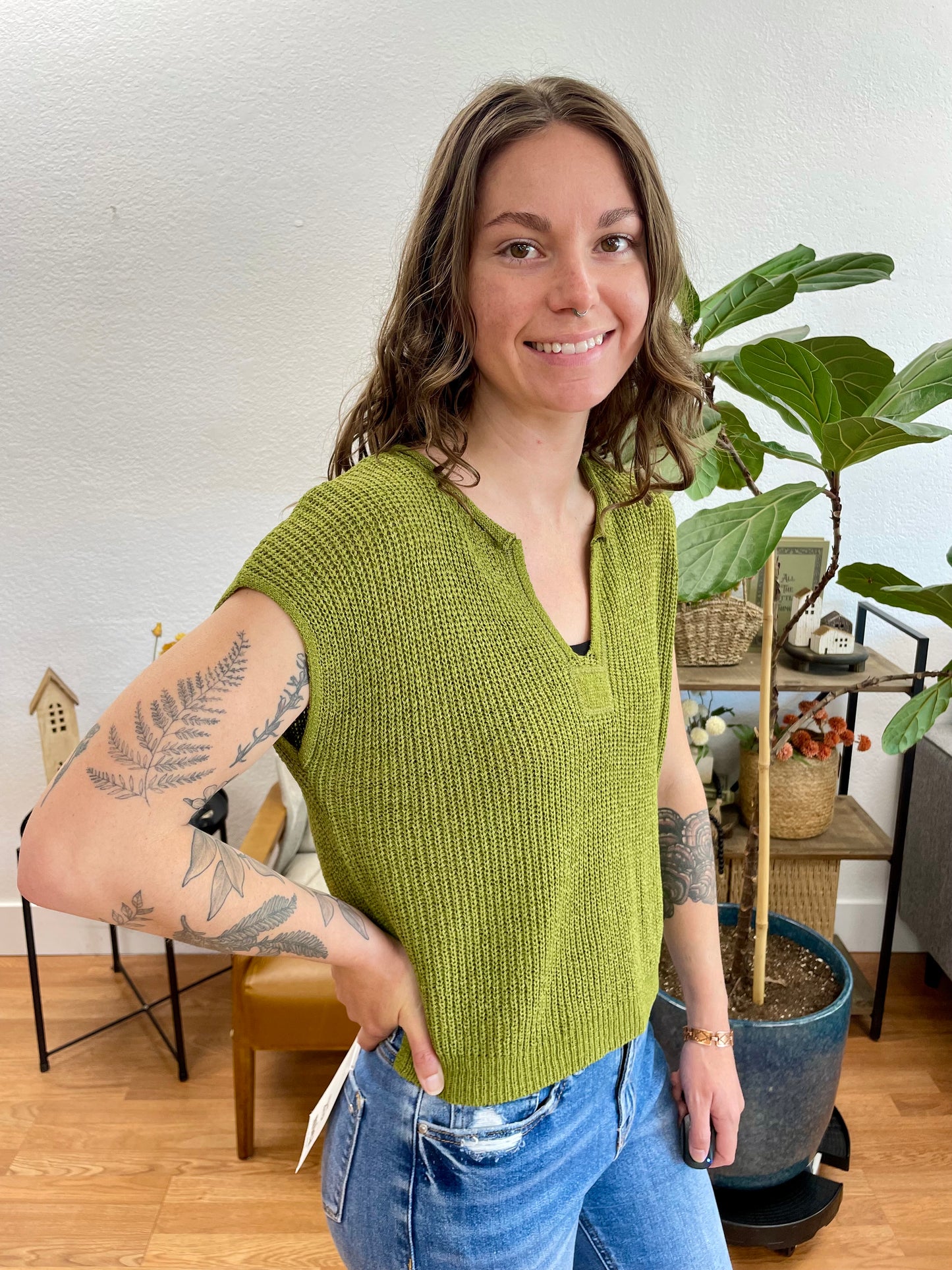 Kiwi Split Neck Knit Top