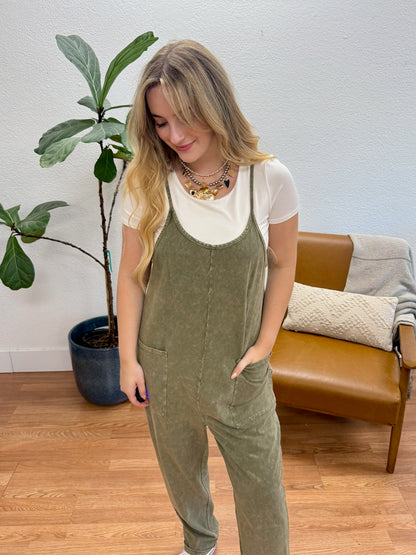 Olive Washed Cami Jumpsuit