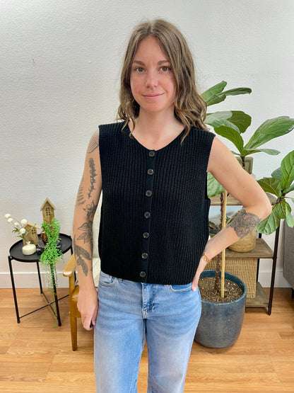 Black Sleeveless Button Down Cardigan