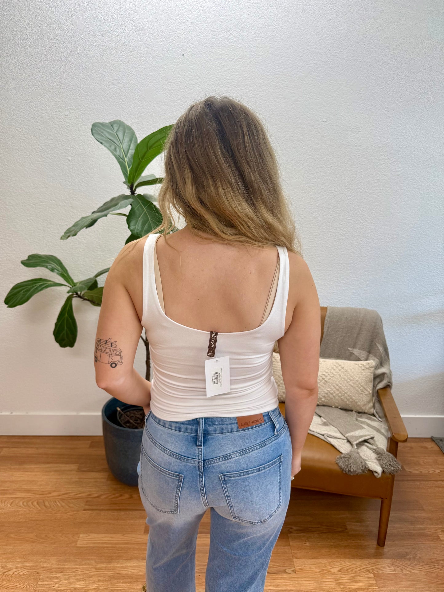 Off White Double Layer Rayon Tank