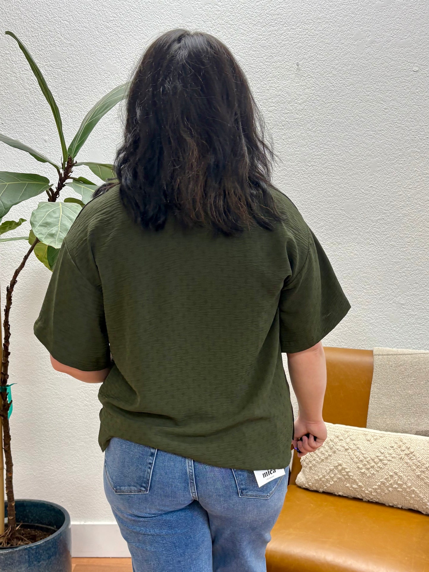 Olive V-Neck High Low Blouse