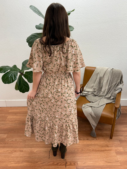 Mocha Floral Tiered Midi Dress