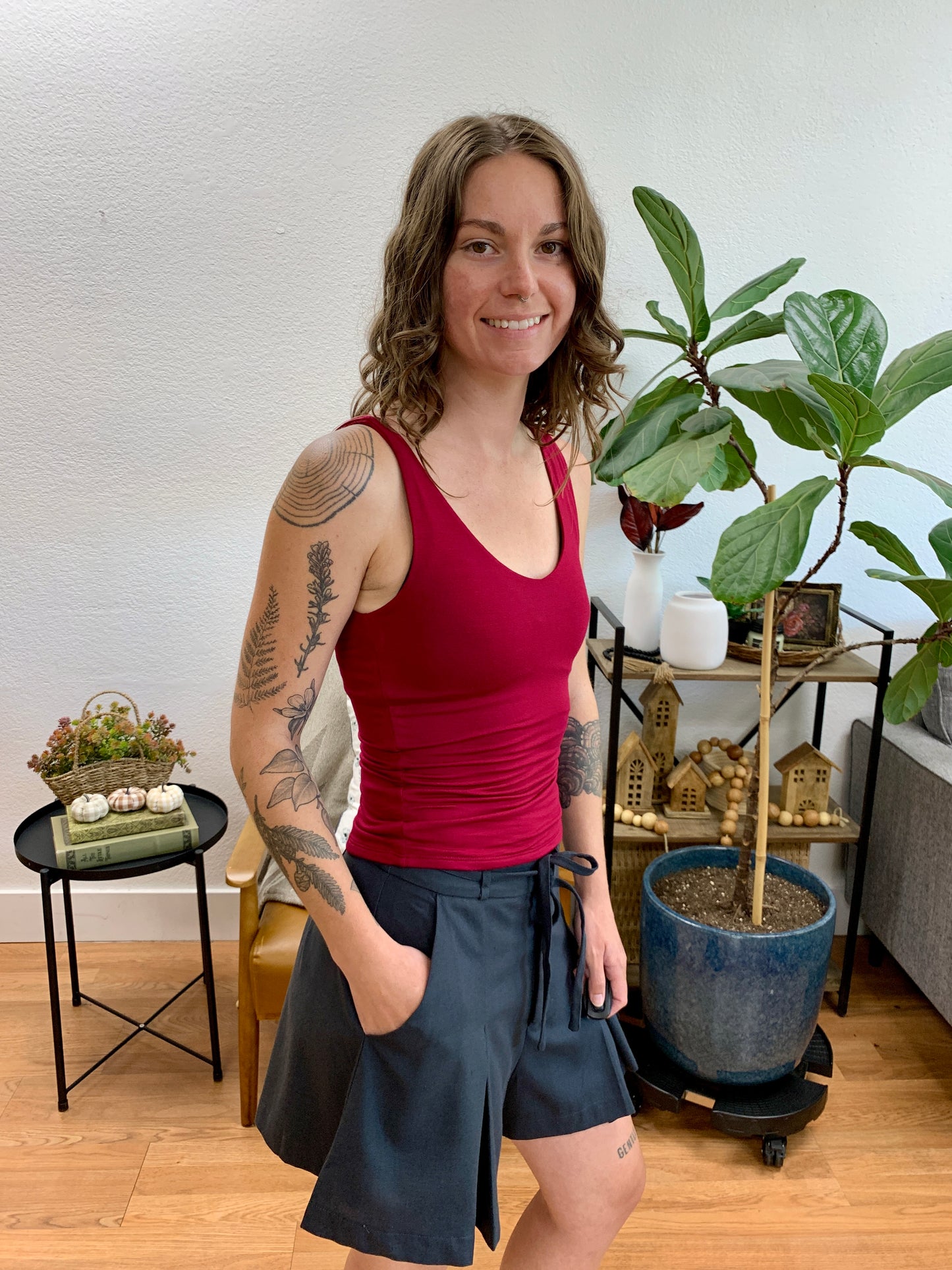 Wine Double Layer Rayon Tank