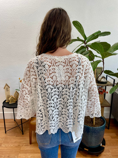 White Leaf Pattern Cardigan
