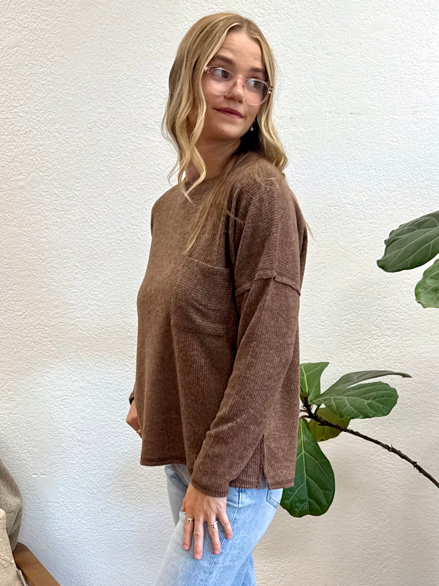 Brown Ribbed Hacci Sweater