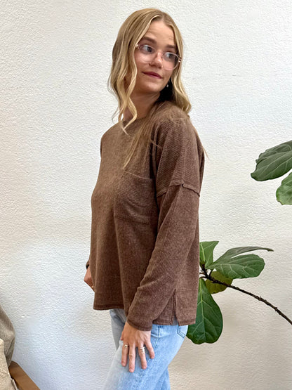 Brown Ribbed Hacci Sweater