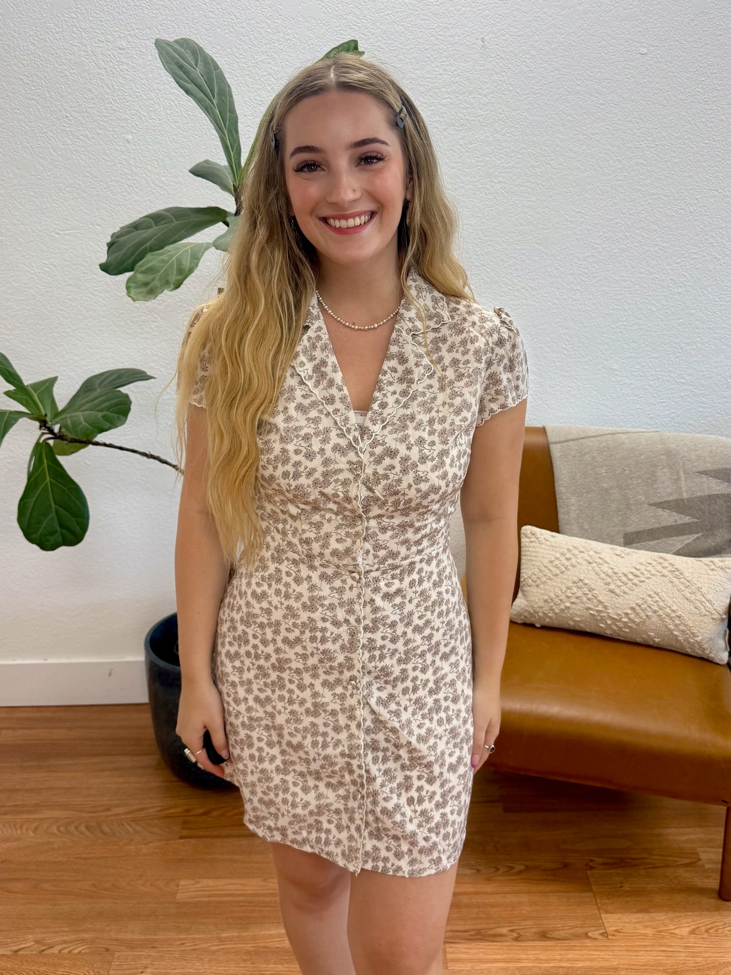 Cream Floral Mini Dress