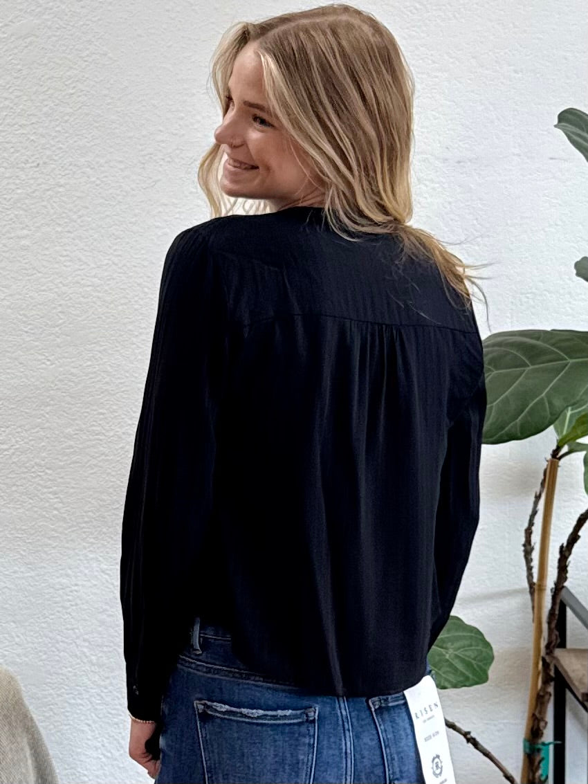 Black Textured Long Sleeve Blouse