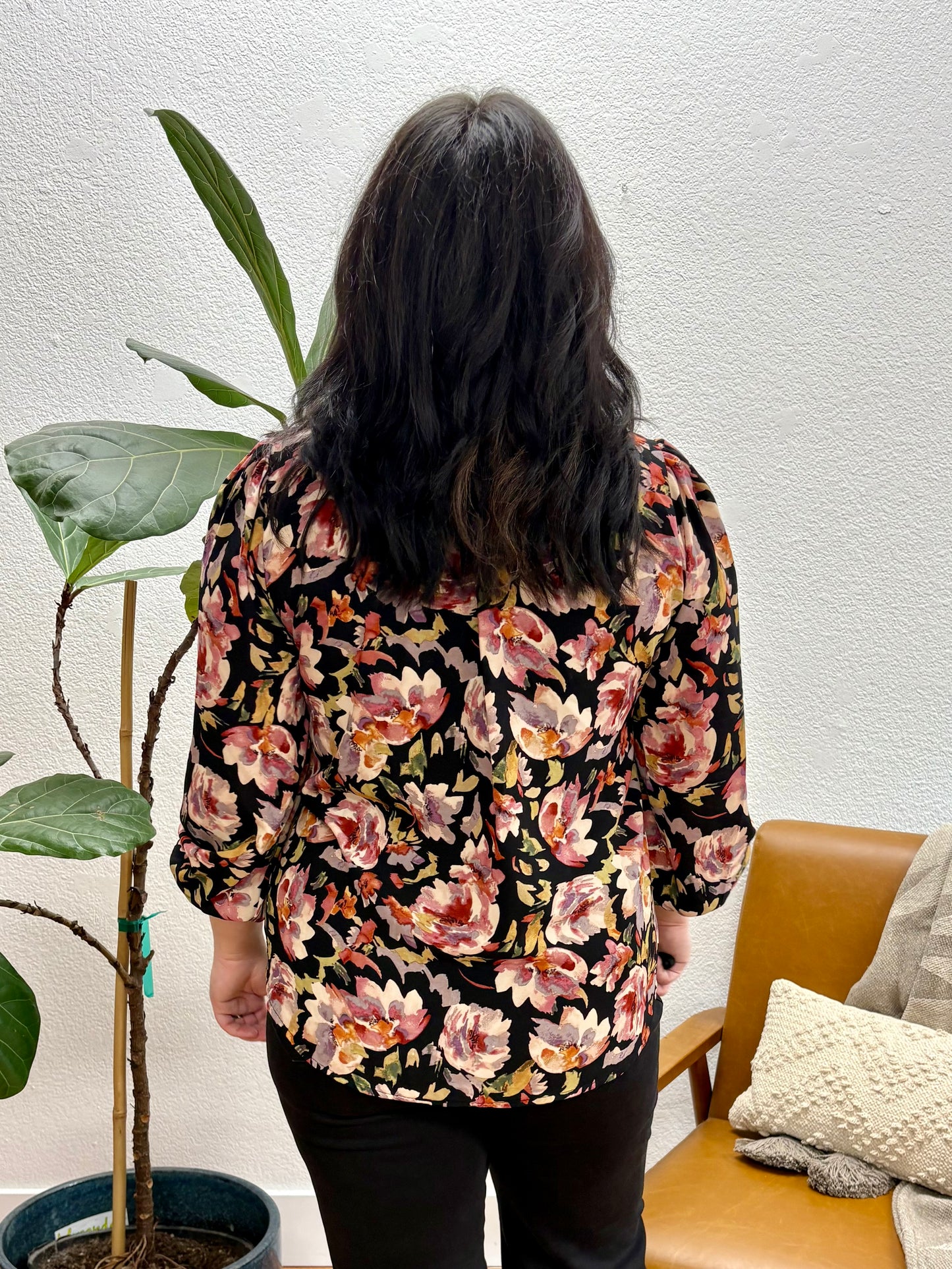 Black Floral Ruffle Blouse