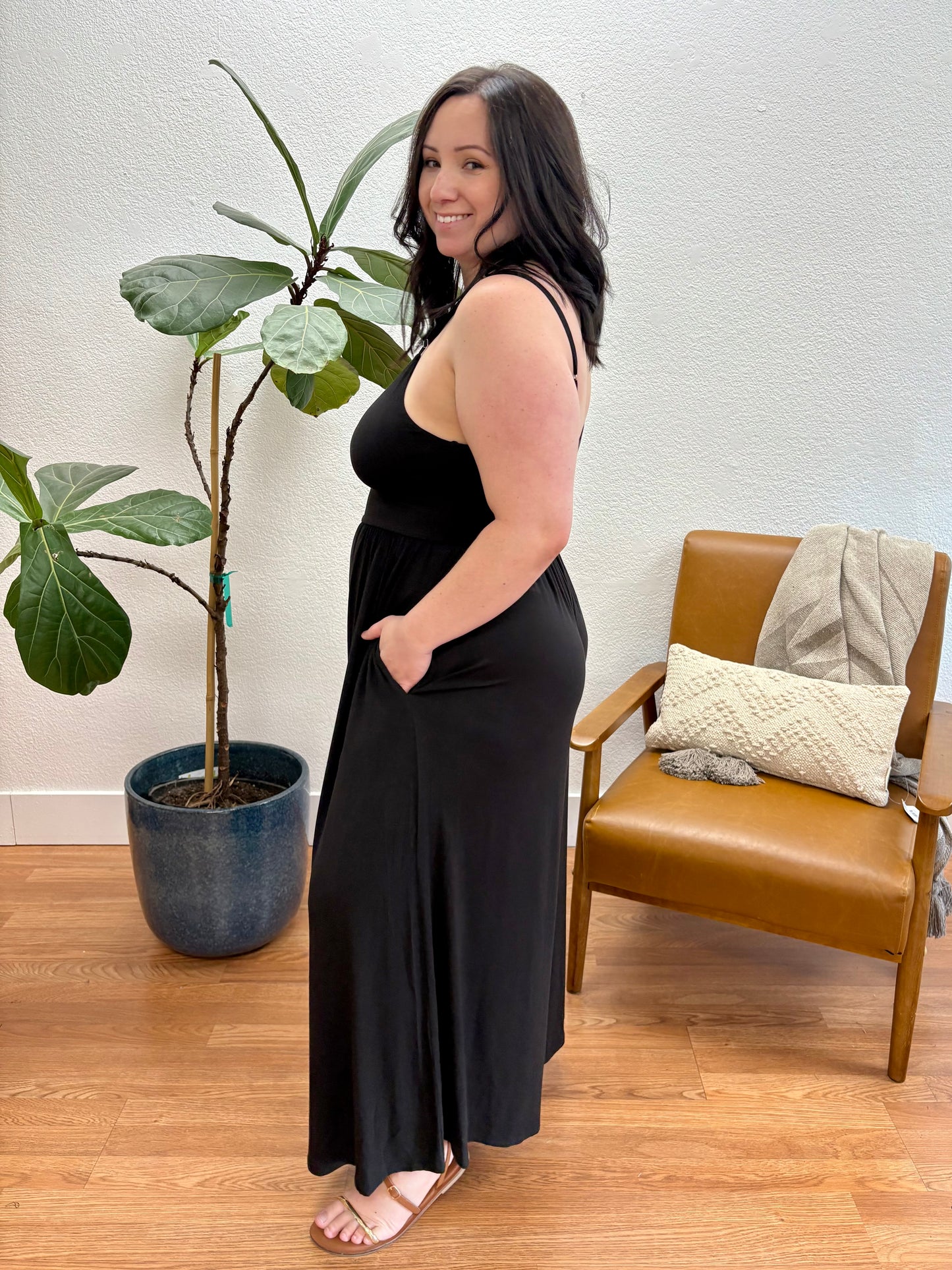Black U-Neck Flare Wide Leg Jumpsuit