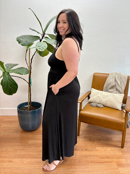 Black U-Neck Flare Wide Leg Jumpsuit