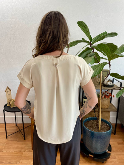 Light Beige V-Neck Pintuck Top