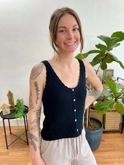 Black Knit Button Up Tank
