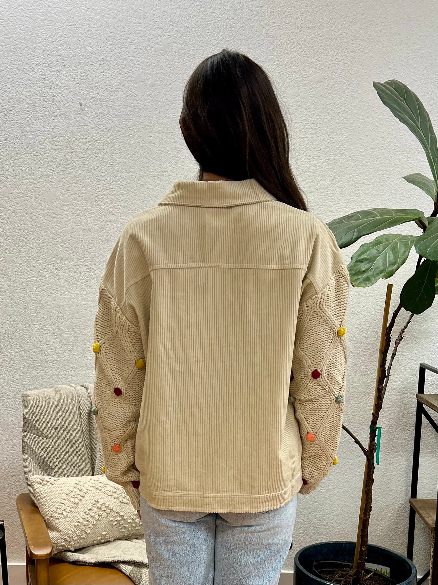 Cream Pom Pom Corduroy Shacket