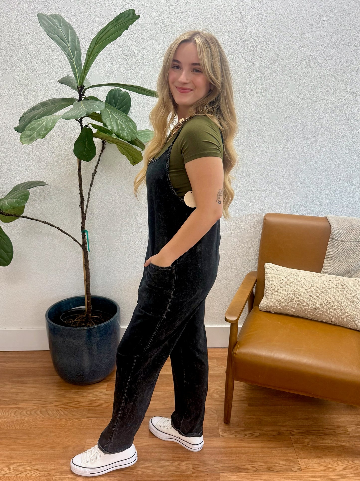 Vintage Black Washed Cami Jumpsuit