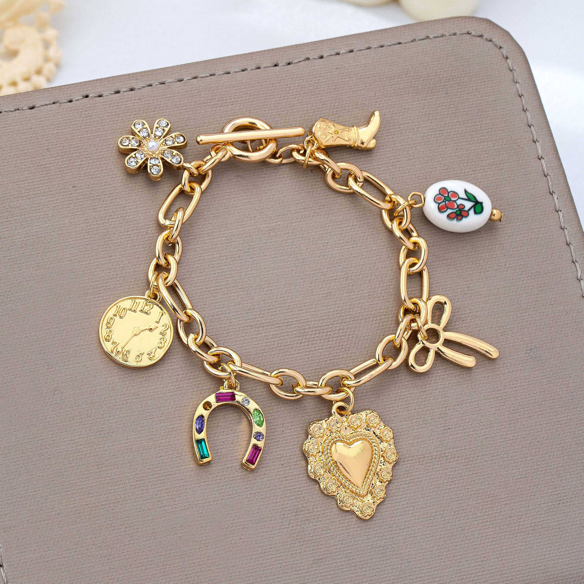 Vintage Inspired Boot Heart Charm Link Bracelet