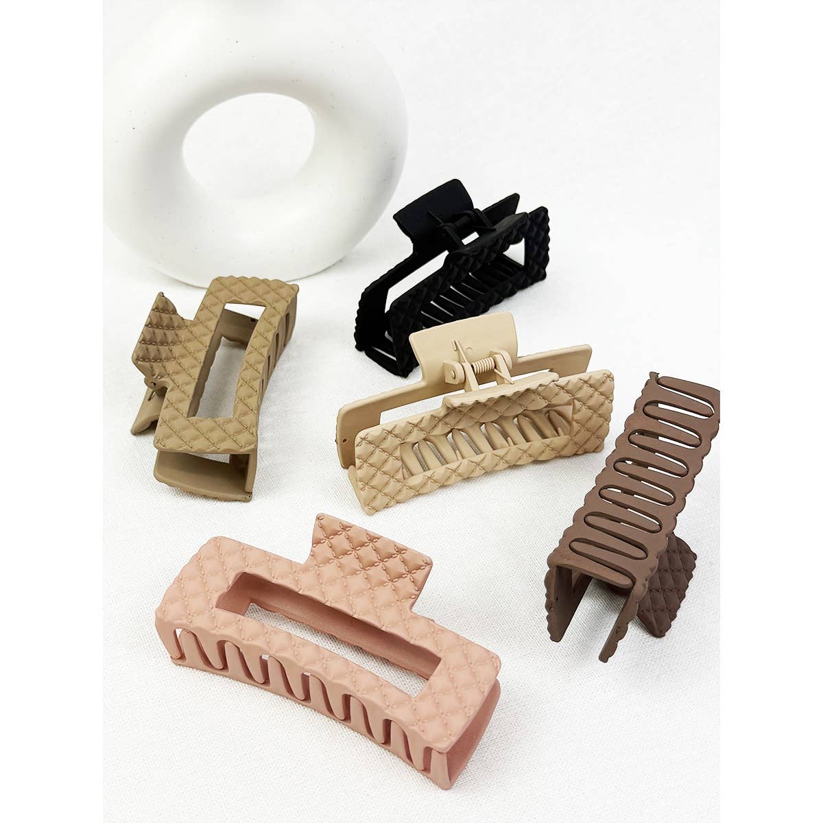 Neutral Color Embossed Cut Out Rectangle Hair Claw