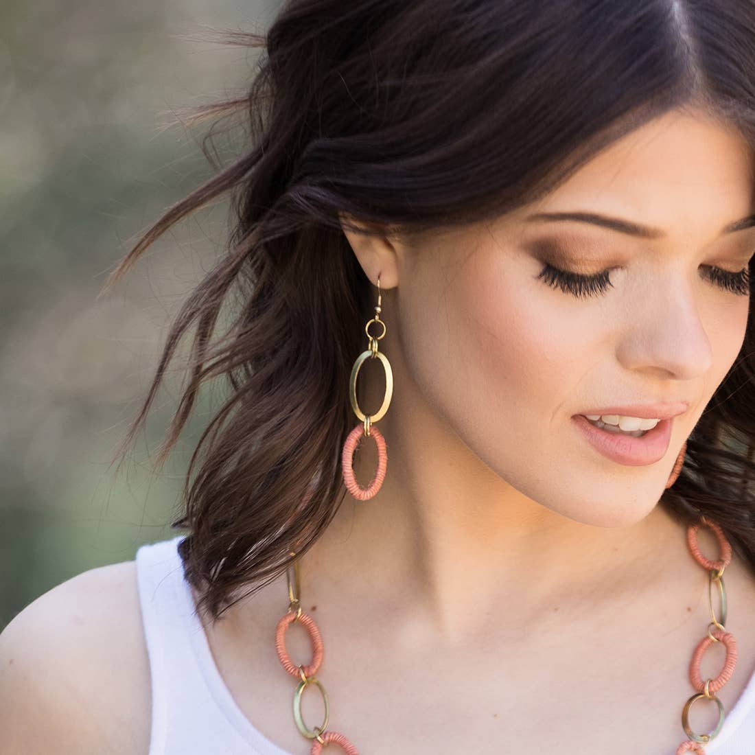 Sachi Terracotta Collection Earrings - Gold/Rust Oval Links