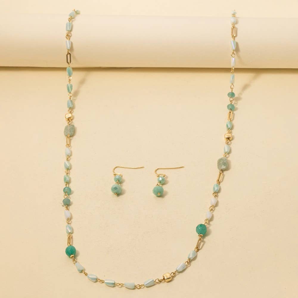 Mixed Beaded Long Chain Necklace Set - Terra Cottage