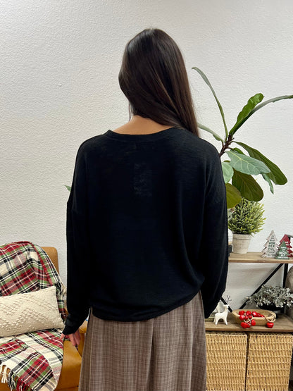 Black Hacci Slub Long Sleeve