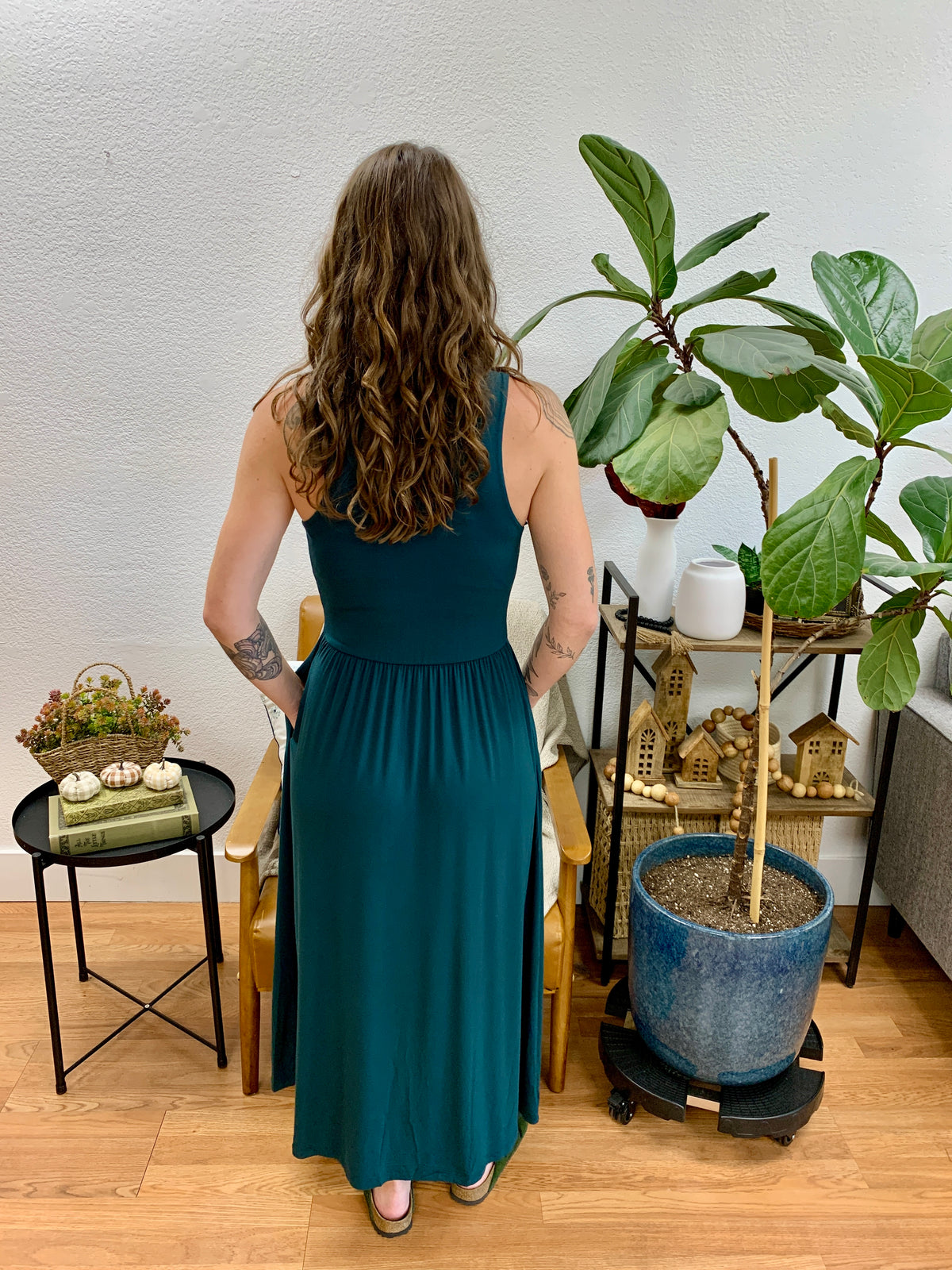 Hunter Green Front Slit Midi Dress